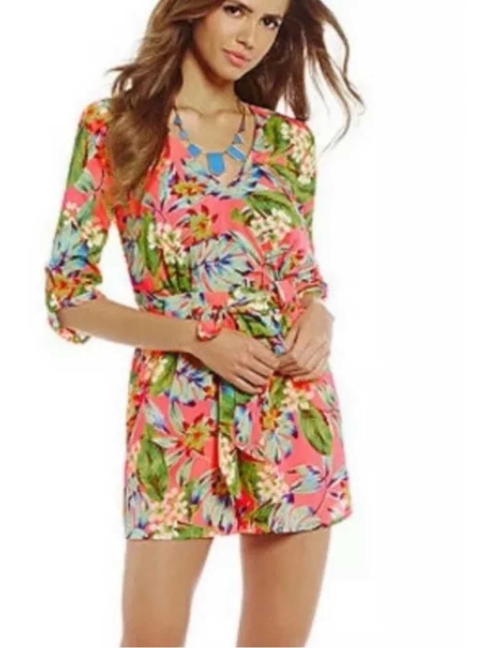 NWT GIANNI BINI 3/4” SLEEVE ERYNN FLORAL ROMPER SIZE XS